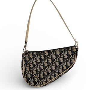 Christian Dior Vintage Trotter Saddle Shoulder Bag – Beige/Black – Leather Trim